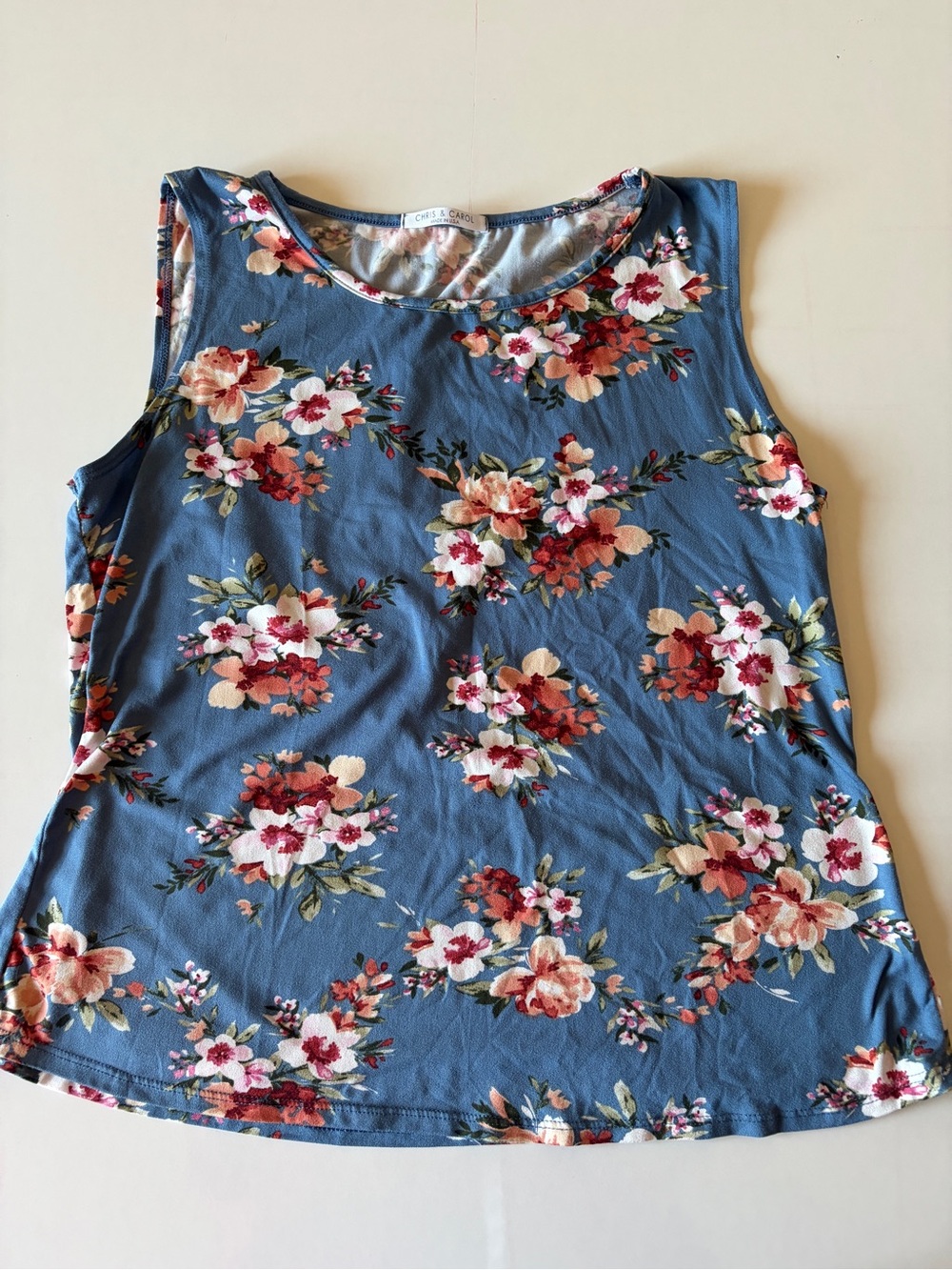 Chris & Carol women’s large scoop neck sleeveless pullover tank top blue floral